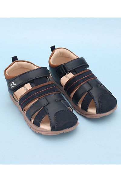 Babyoye Solid Sandals with Velcro Closure - Navy Blue