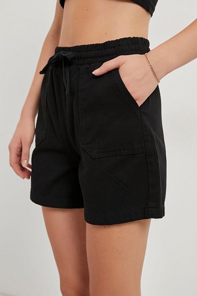 Modasultan Women's Linen Shorts with Tight Fit Waist and Elastic Tie Detail and Pockets