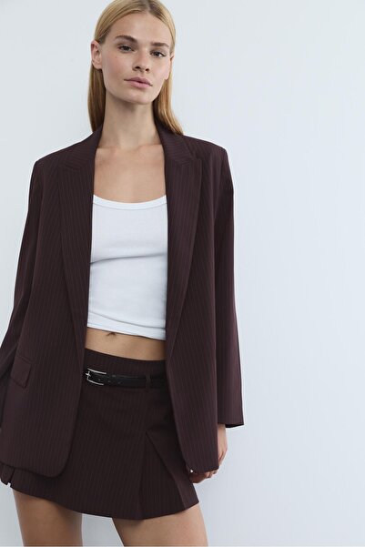 Stradivarius Önü açık çizgili dokulu blazer