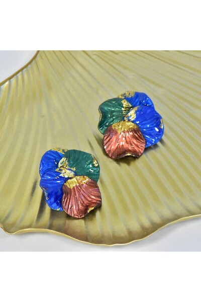 NARRU Cercei lucrati manual, verde, albastru, aramiu, auriu, Calisto