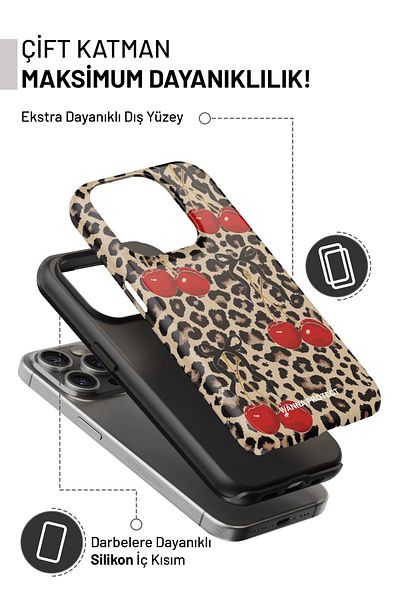 WANNA PROTECT حافظة هاتف iPhone 11 بطبقة مزدوجة ممتصة للصدمات، حافظة هاتف لامعة من نوع Leopard Cherry Glossy Superior PROTECT