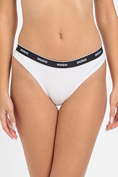 HUGO - Tanga with Logo, Black, White, M