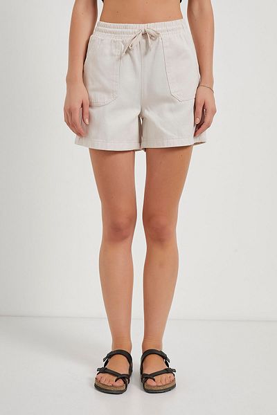 Modasultan Women's Linen Shorts with Tight Fit Waist and Elastic Tie Detail and Pockets