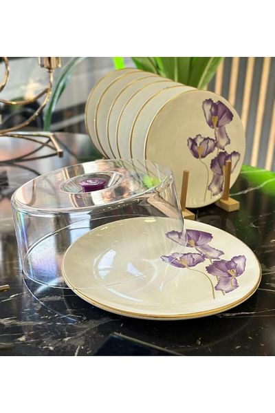 ariana sytle Lotus Patterned 8 Piece Cake Set