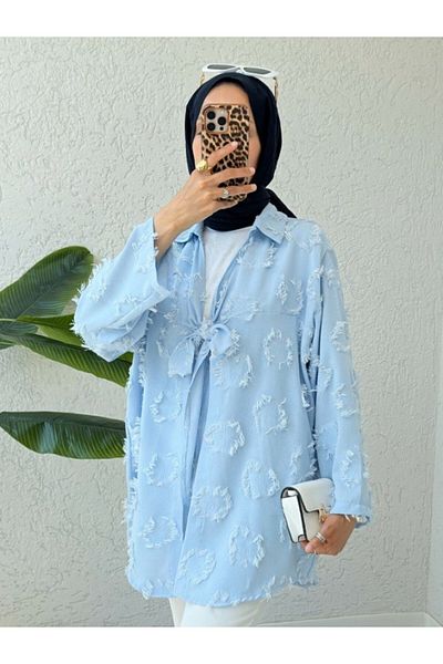 Modamorfo Tassel Detailed Front Tie Kimono - Baby Blue