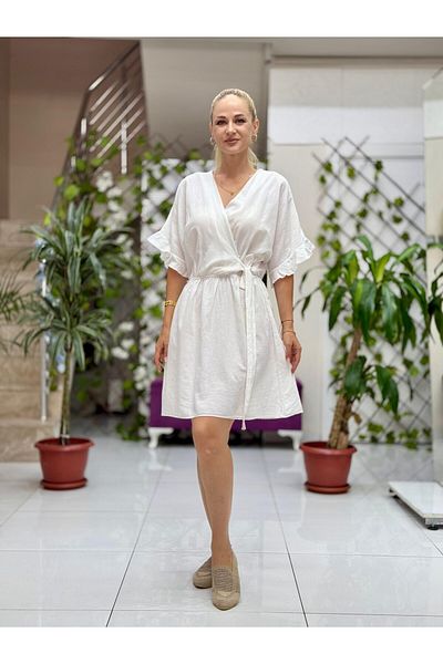 Punta Otantik Pt25070 Coton Mini Waist Wrap Dress White