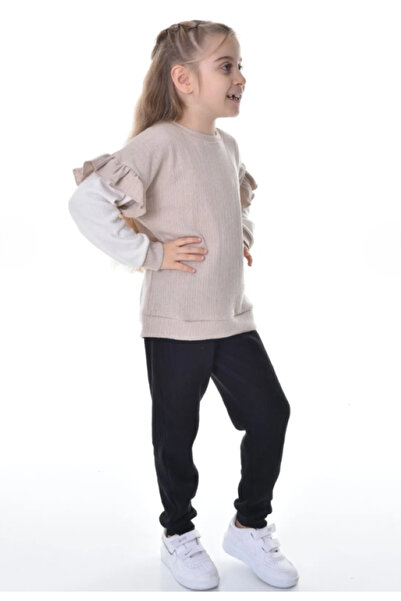 ruhaay Sleeve Ruffle Detail 100% Cotton Long Sleeve Girls Bottom Top Set