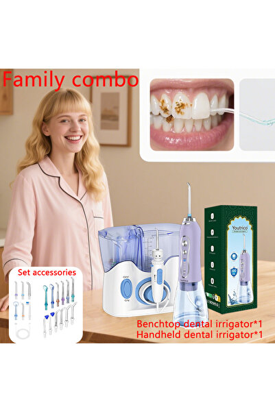 Youtrico جهاز ري فموي هادئ متعدد الوظائف + مجموعة خيط مائي محمول (قطعتان)