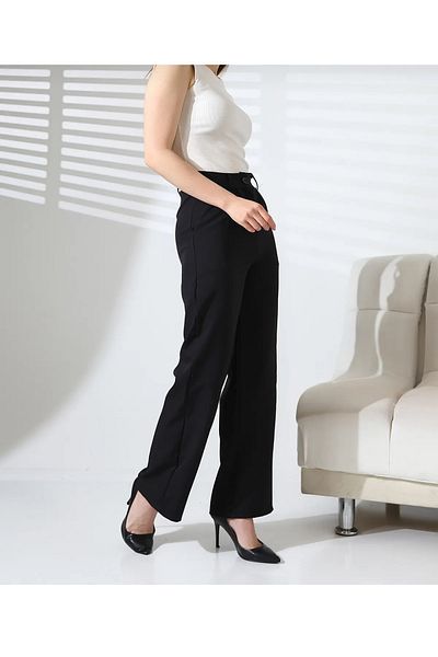 QUMRULİFE Yüssbutik Black Pocket Zipper Polyester Blended Woven Pants