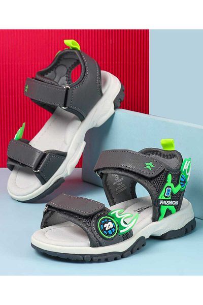 Cute Walk by Babyhug Cute Walk by Babyhug Velcro Closure Sandals with Basketball Design - Grey