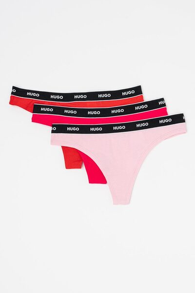 HUGO , Set of thong panties with logo - 3 pairs, Red, Pink, L