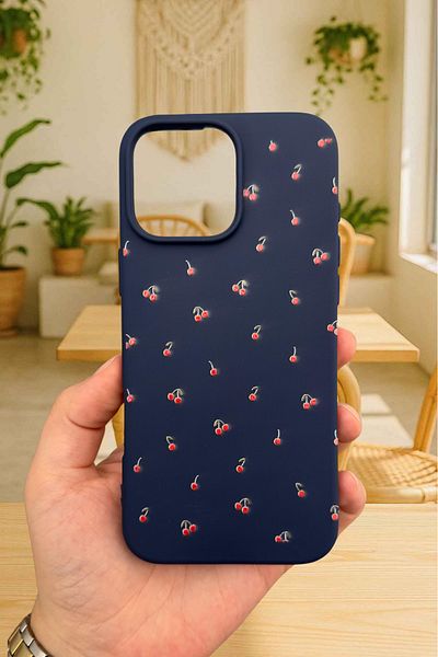 Vip Case iPhone 14 Plus و15 Plus - حافظة مطاطية كلاسيكية ممتصة للصدمات من السيليكون بنمط الكرز الصغير277