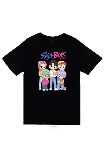 fame-stoned K-Pop Demon Hunters – تي شيرت أسود مطبوع للجنسين من Saja Boys Baby Saja مصنوع من القطن بنسبة 100%