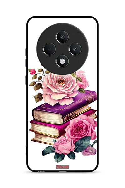 Tolwak جراب حماية لهاتف Oppo Reno12 F 5G بنقشة الورود والكتب