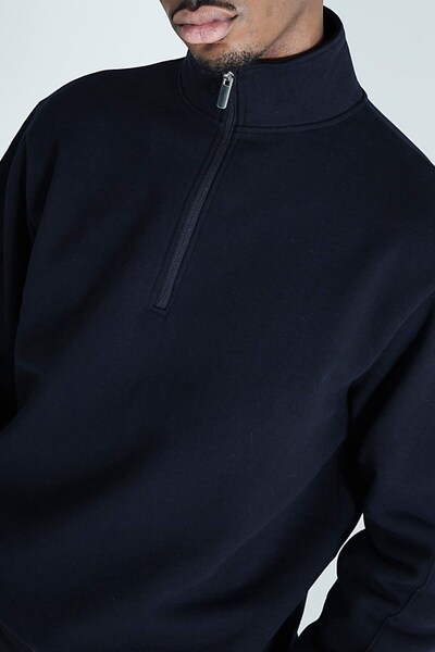 The Champ Clothing Ανδρικό φούτερ με μισό φερμουάρ Navy Blue με 3 κλωστές με ριχτάρι Oversize