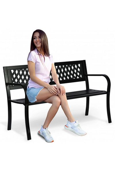 SOFOTEL Banca de gradina cu spatar, lemn de plop, cadru otel, 125 x 77 x 49 cm, Clover