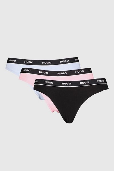HUGO , Set de tanga cu logo - 3 perechi, Negru, Roz, Albastru, S