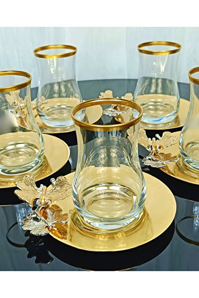 Elta Collection مجموعة شاي مطلية بالذهب مكونة من 6 قطع من السلسلة الخاصة |   هدية زفاف – هدية – طقم شاي زجاجي فاخر