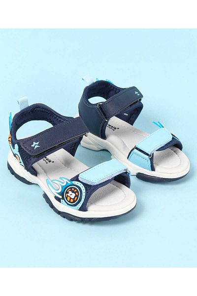 Cute Walk by Babyhug Cute Walk by Babyhug Velcro Closure Sandals with Basketball Design - Navy Blue