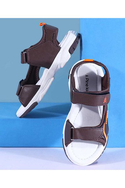 Pine kids Pine Kids Sandals with Velcro Closure & Text Applique - Brown
