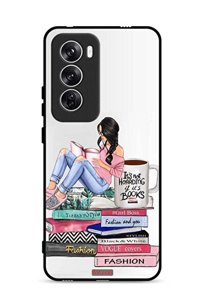 Tolwak غطاء حماية لهاتف Oppo Reno12 5G، تصميم فتاة وكتب أزياء فنية