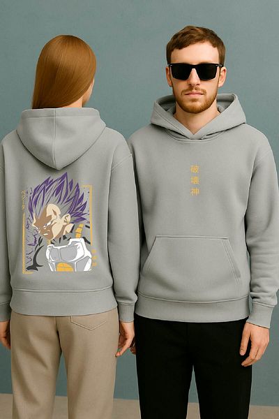 By Caspita Fashion Lenithra Dragon Ball Vegeta Anime Back Printed Unisex Oversize Gray Hoodie
