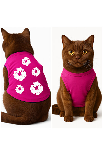 Buddy Store ملابس قطط - قميص داخلي من قماش الدنيم المطبوع باللون الوردي - مقاس L