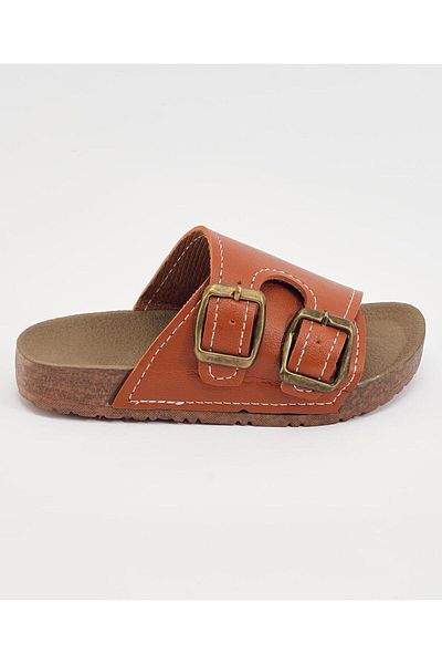 SAPS Buckle Detailed Slip On Sandals - Brown