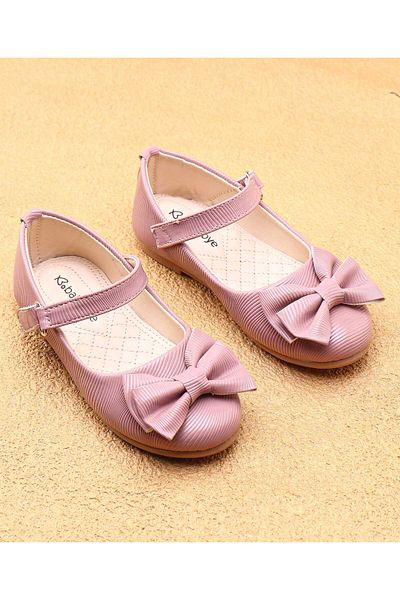 Babyoye Ballerinas with Bow Applique & Velcro Closure - Peach
