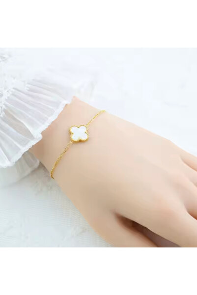 ZODİBA Tek Yonca Altın Rengi Kadın Bileklik, Standart Beden