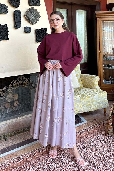Ceylan Otantik Φούστα με λεπτομέρεια Dusty Rose Flower