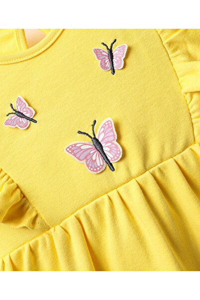 Bonfino Girls Dress With 3d Butterfly Appliques - Yellow