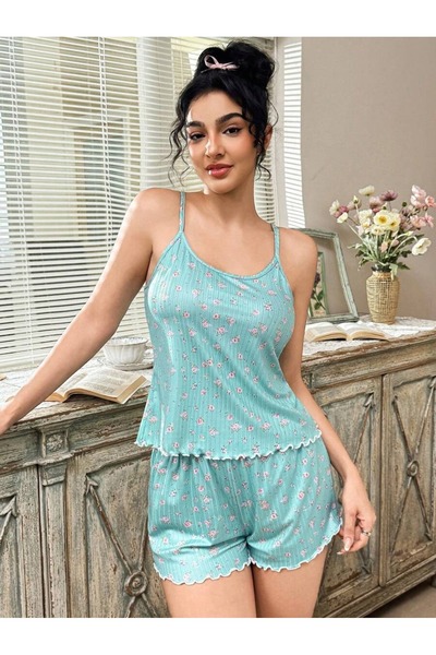 WİYONA Women's patterned shorts pajama set