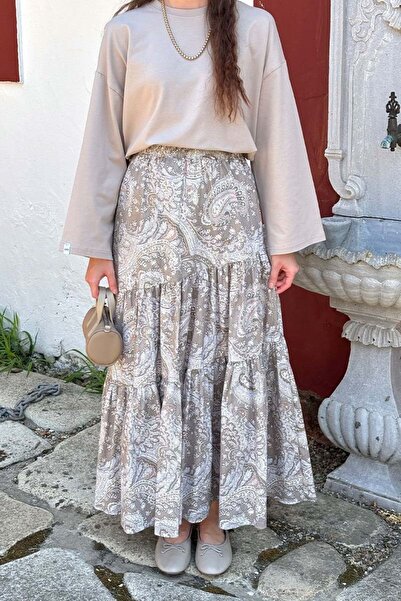 Ceylan Otantik Stone Ethnic Pattern Cross Fold Skirt