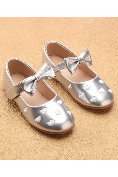 Babyoye Ballerina with Heart Embroidery & Bow Applique - Silver
