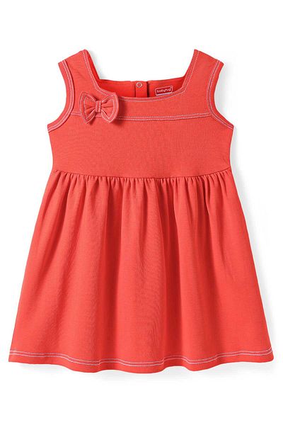 Babyhug Solid Frock With Bow Applique & Bloomer - Red