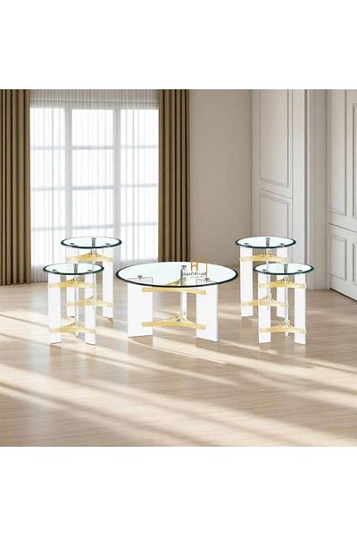 Al Saada Home طقم طاولات مستديرة من الأكريليك والفولاذ - ذهبي - 4 قطع + قطعة واحدة