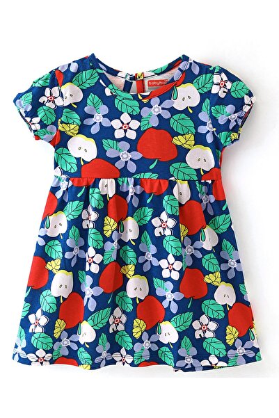 Babyhug 100% Cotton Jersey Knit Half Sleeves Frock With Bloomer Floral Print - Navy Blue