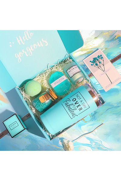 OricareFain Set cadou spa pentru femei, 7 piese, cadou relaxant pentru Valentine, Ziua Mamei, Craciun, Albastru