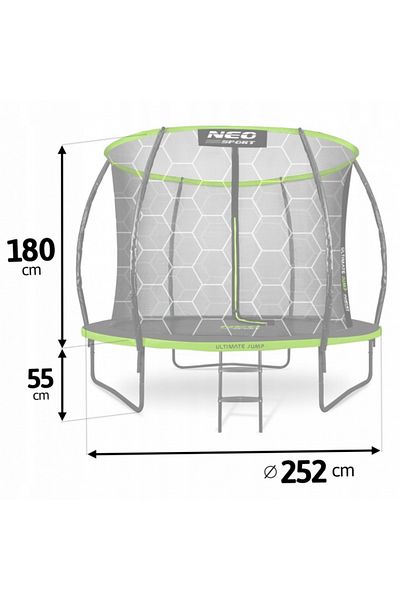 Neo-Sport Garden trampoline for children Comb 252cm 8ft, with ladder and inner net, metal poles
