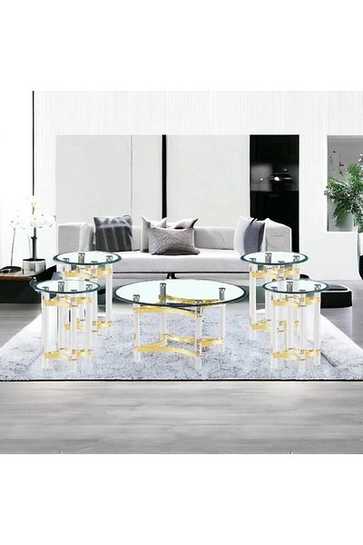 Al Saada Home طقم طاولة قهوة أكريليك، 5 قطع - فضي