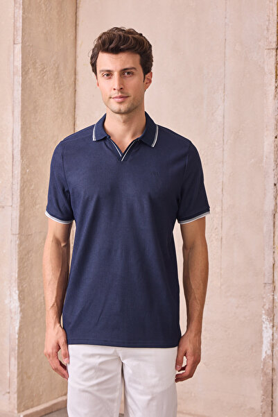 Pietra Paul Ανδρικό μπλουζάκι από βαμβακερό ύφασμα που δεν συρρικνώνεται με λεπτή εφαρμογή Polo γιακά