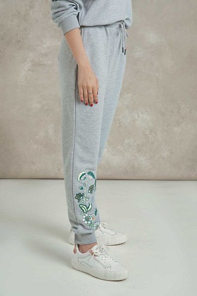 mica Embroidered Women's Sweatpants with Bottom Bord and Drawstring