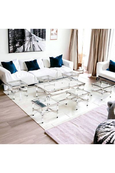 Al Saada Home طقم طاولة شاي مستطيلة من الأكريليك، 7 قطع