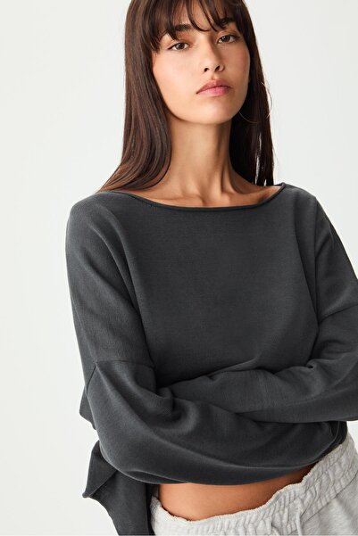 Stradivarius Geniş Yaka Crop Sweatshirt