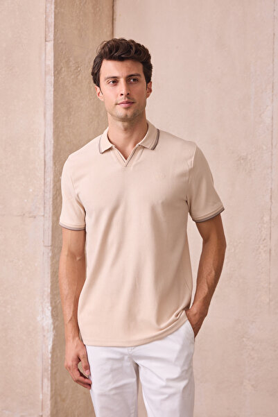 Pietra Paul Чоловіча футболка з бавовняної тканини, що не дає усадки, з вузьким облягаючим коміром поло