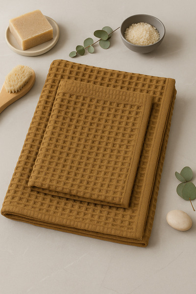 Sera Royal طقم فوط حمام وافل قطن 100% (50x90 & 70x140 سم) – فوطة للرأس والجسم