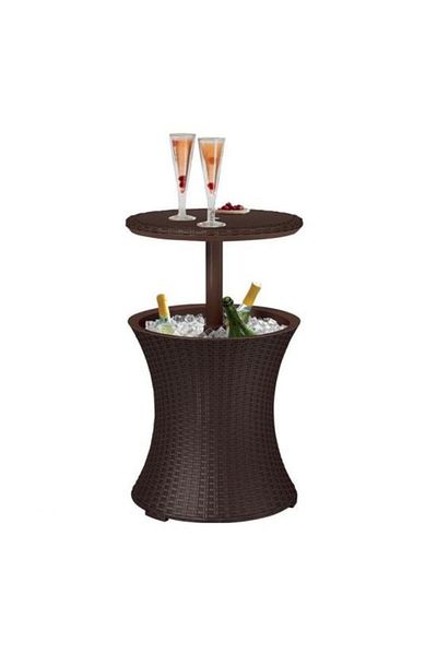 Strend Pro Masa/bar, ratan sintetic, înălțime reglabilă, recipient pentru gheață, maro, 4957/82 cm