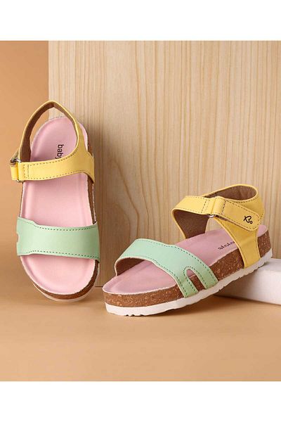 Babyoye Velcro Closure Sandals - Yellow & Mint Green
