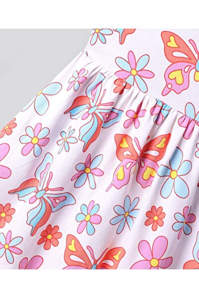 Bonfino 100% Cotton Knit Sleeveless Dress with Floral & Butterfly Print - Multicolor